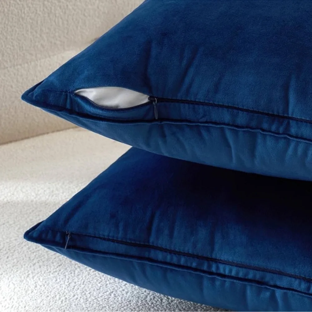 🆕 2 Saphire Navy Blue VELVET Euro Accent Pillow Covers Luxury High End Hotel NWT